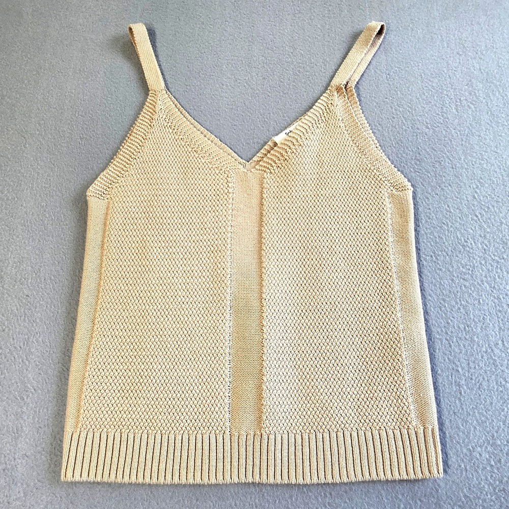 Splendid Knit Camisole Womens XS Beige Cotton V-Neck Textured Sleeveless RM5S050